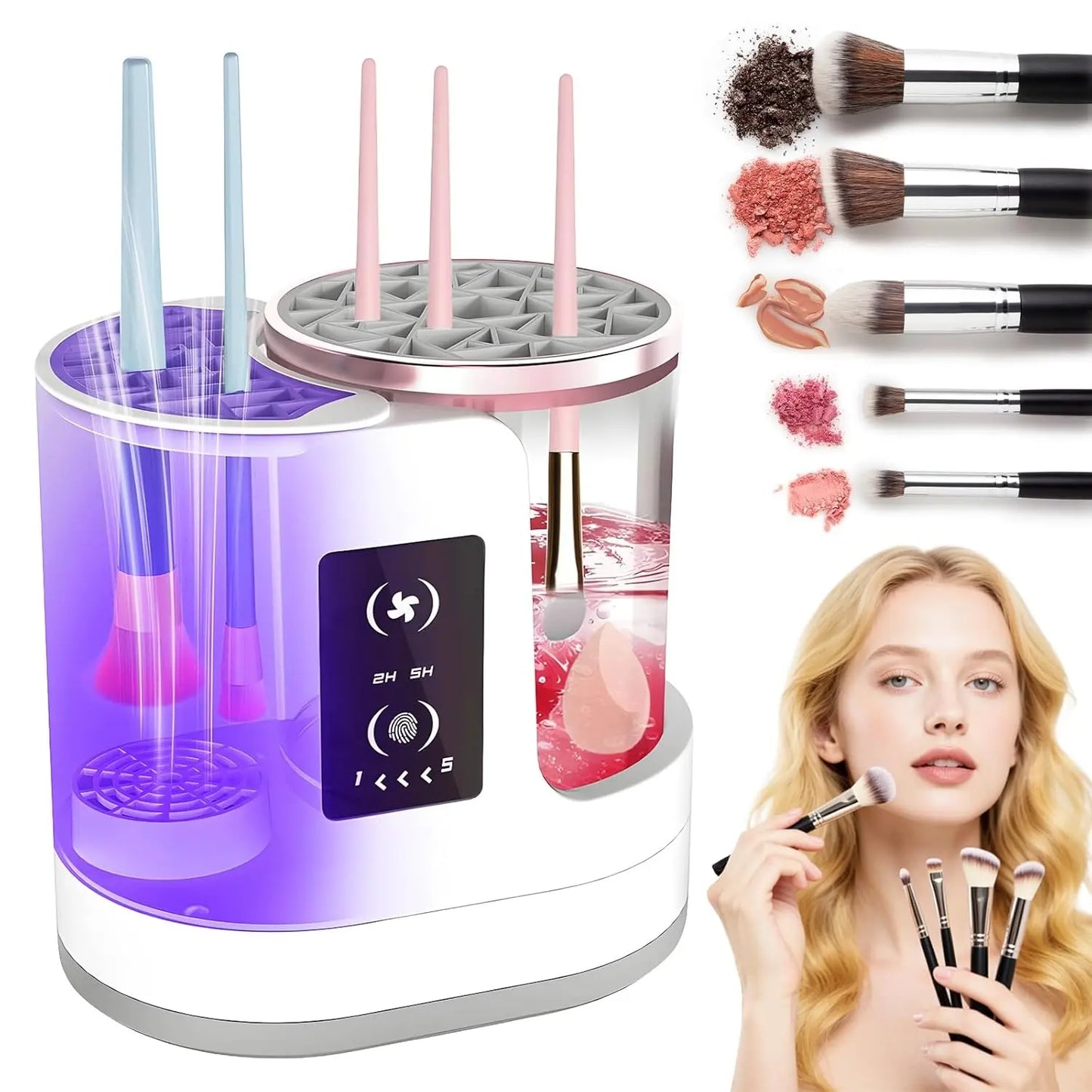 3 in 1 Electric Makeup Brush Cleaner and 1Pc Silicone Makeup Brush Cleaning Bowl Scrubber, Dryer Automatic USB Cosmetic Brush Cleaner with Holder, Portable USB Deep Cleaning for All Size Beauty Makeup Brush Set, Blush Brush, Sponges