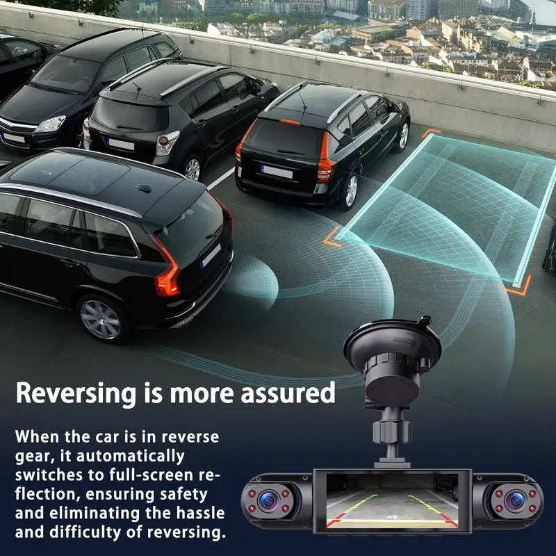 WHATOOK 4-Channel Car DVR Camera（Not Wireless) , 1080P Dash Cam with 64GB Memory Card, HD Screen for Front, Rear, Left and Right Coverage