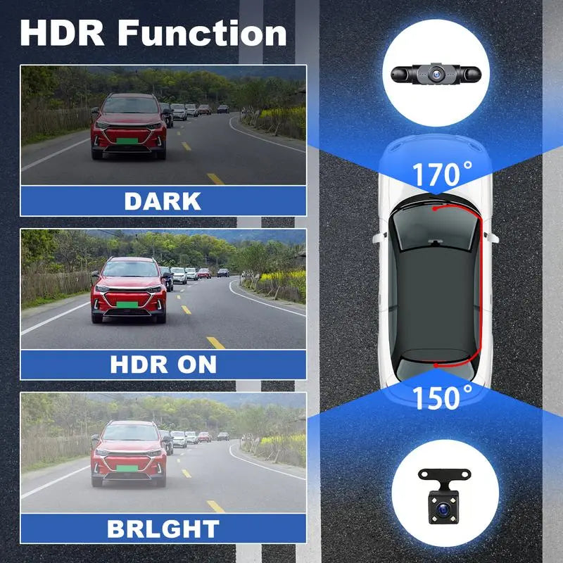 WHATOOK 4-Channel Car DVR Camera（Not Wireless) , 1080P Dash Cam with 64GB Memory Card, HD Screen for Front, Rear, Left and Right Coverage
