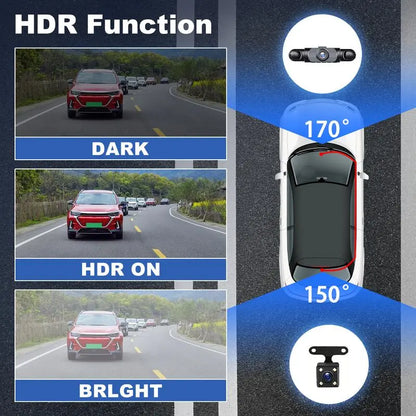 WHATOOK 4-Channel Car DVR Camera（Not Wireless) , 1080P Dash Cam with 64GB Memory Card, HD Screen for Front, Rear, Left and Right Coverage