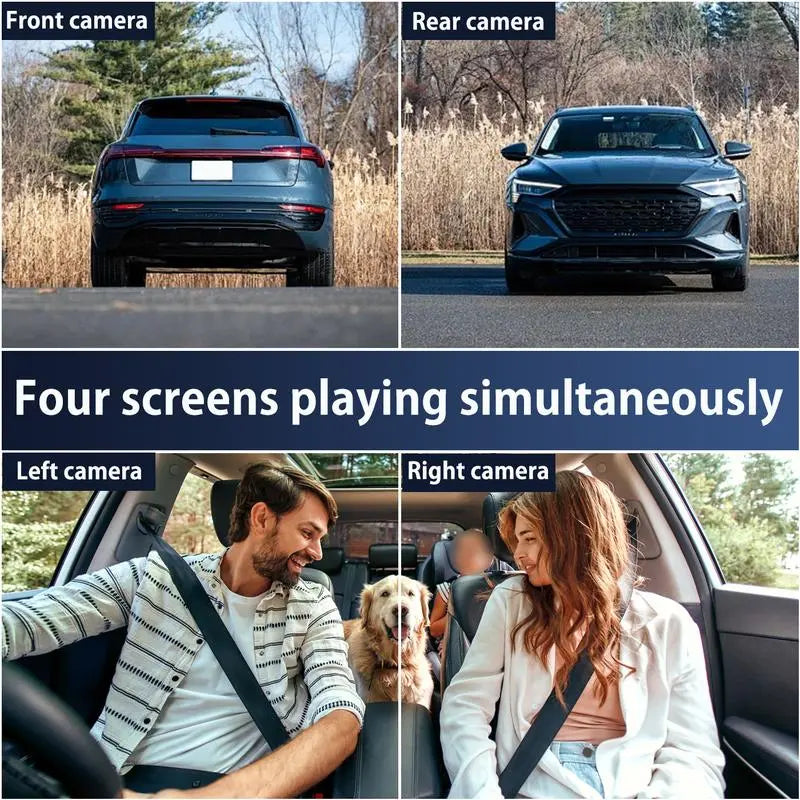 WHATOOK 4-Channel Car DVR Camera（Not Wireless) , 1080P Dash Cam with 64GB Memory Card, HD Screen for Front, Rear, Left and Right Coverage