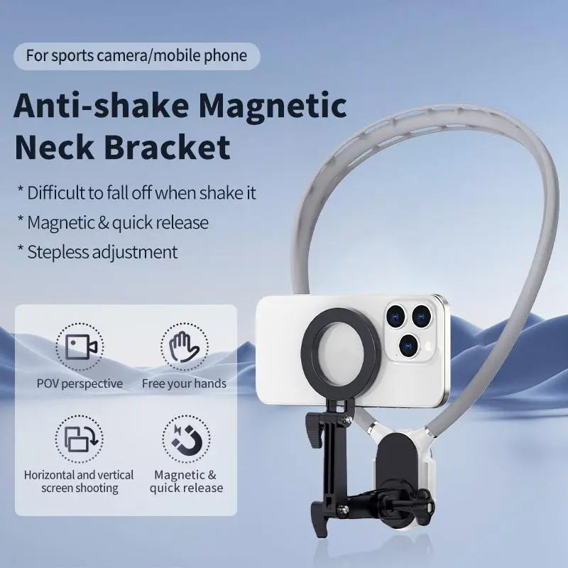 Magnetic Neck Mount, Hands-Free Secure Holder for Phones, Adjustable Cellphone Holder, Suitable for Vlogging, Compatible with Iphone 15/14/13/12 Series, Cell Phone Mount #GLOBAL PICKS