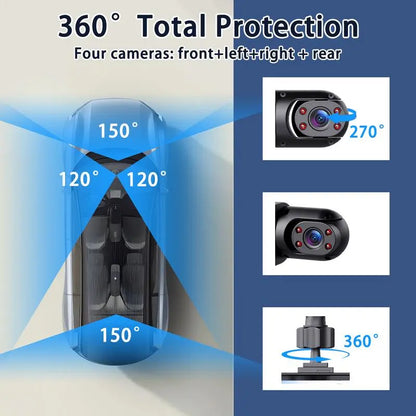 WHATOOK 4-Channel Car DVR Camera（Not Wireless) , 1080P Dash Cam with 64GB Memory Card, HD Screen for Front, Rear, Left and Right Coverage