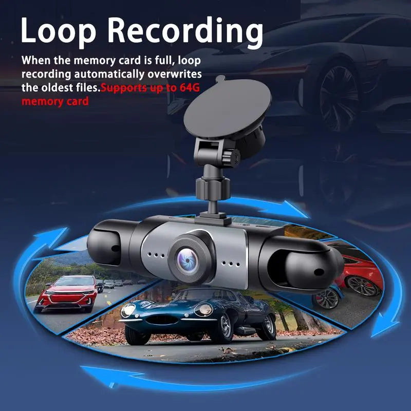 WHATOOK 4-Channel Car DVR Camera（Not Wireless) , 1080P Dash Cam with 64GB Memory Card, HD Screen for Front, Rear, Left and Right Coverage