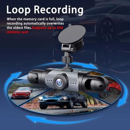 WHATOOK 4-Channel Car DVR Camera（Not Wireless) , 1080P Dash Cam with 64GB Memory Card, HD Screen for Front, Rear, Left and Right Coverage