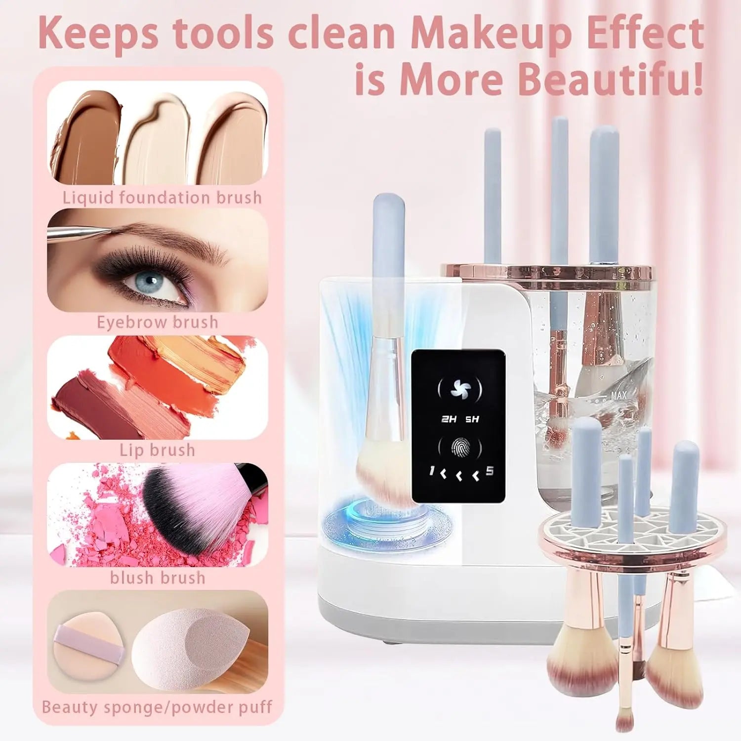 3 in 1 Electric Makeup Brush Cleaner and 1Pc Silicone Makeup Brush Cleaning Bowl Scrubber, Dryer Automatic USB Cosmetic Brush Cleaner with Holder, Portable USB Deep Cleaning for All Size Beauty Makeup Brush Set, Blush Brush, Sponges