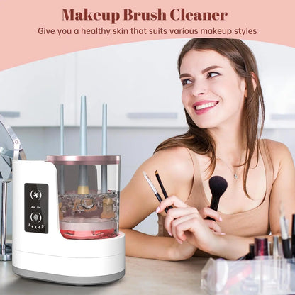 3 in 1 Electric Makeup Brush Cleaner and 1Pc Silicone Makeup Brush Cleaning Bowl Scrubber, Dryer Automatic USB Cosmetic Brush Cleaner with Holder, Portable USB Deep Cleaning for All Size Beauty Makeup Brush Set, Blush Brush, Sponges